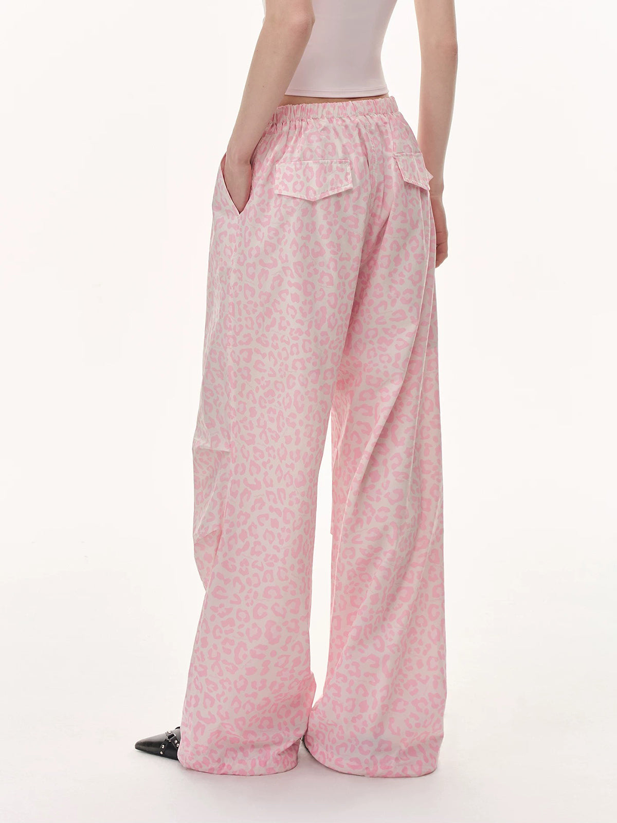 Brick Lane Wide-leg Leopard Print Pants -- Pink