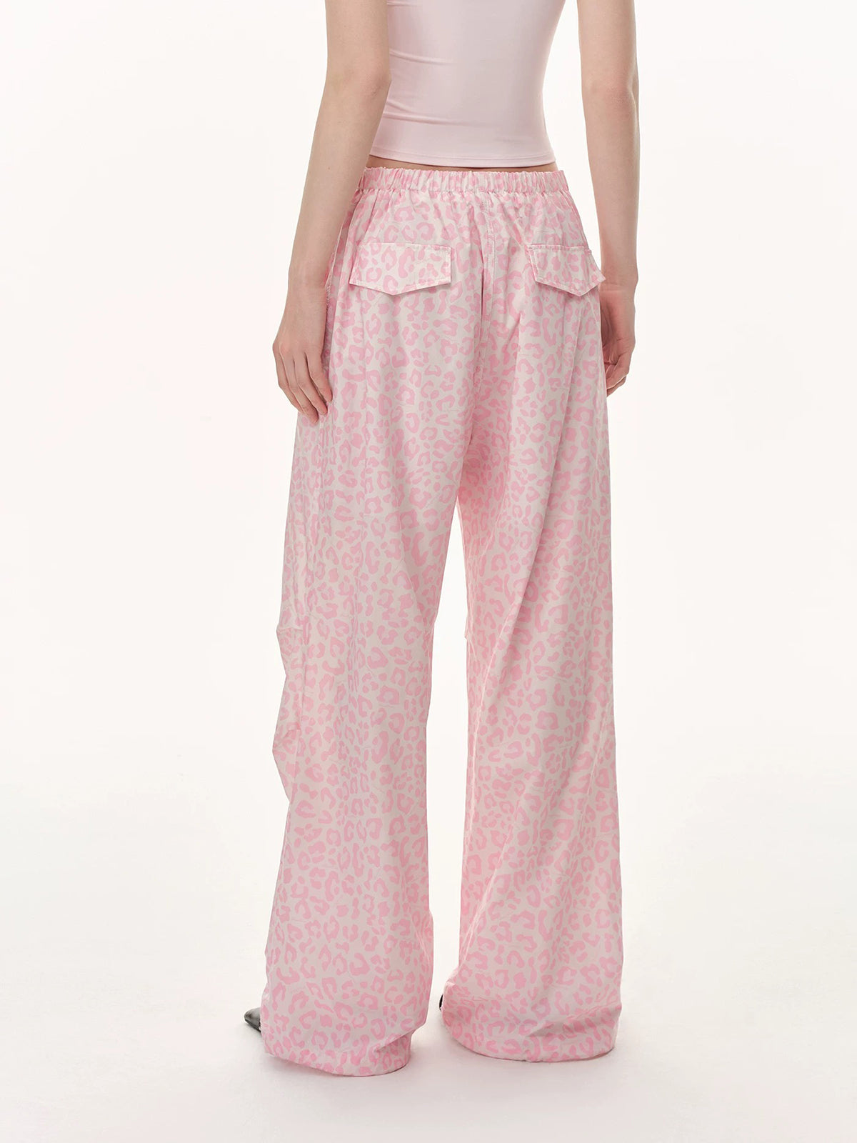 Brick Lane Wide-leg Leopard Print Pants -- Pink