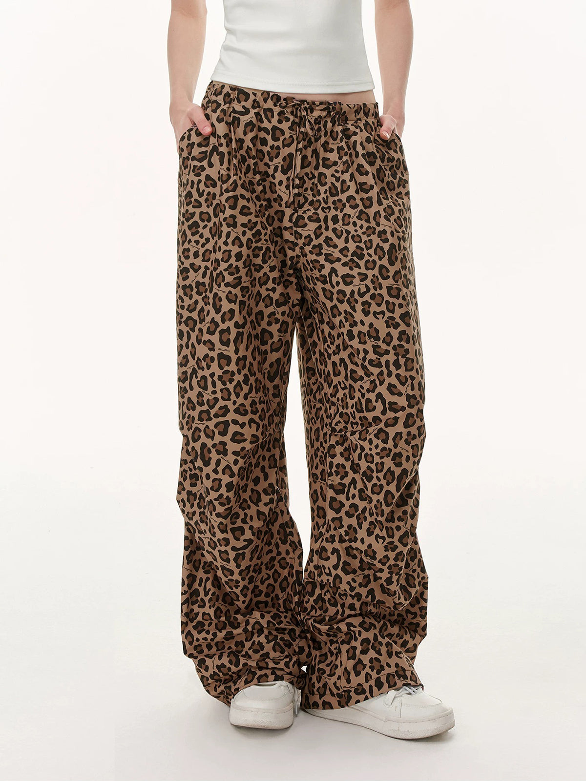 Brick Lane Wide-leg Leopard Print Pants -- Brown