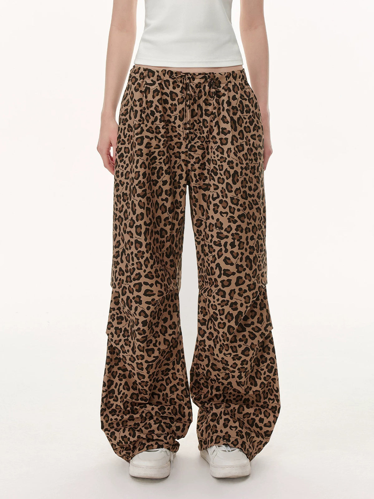 Brick Lane Wide-leg Leopard Print Pants -- Brown