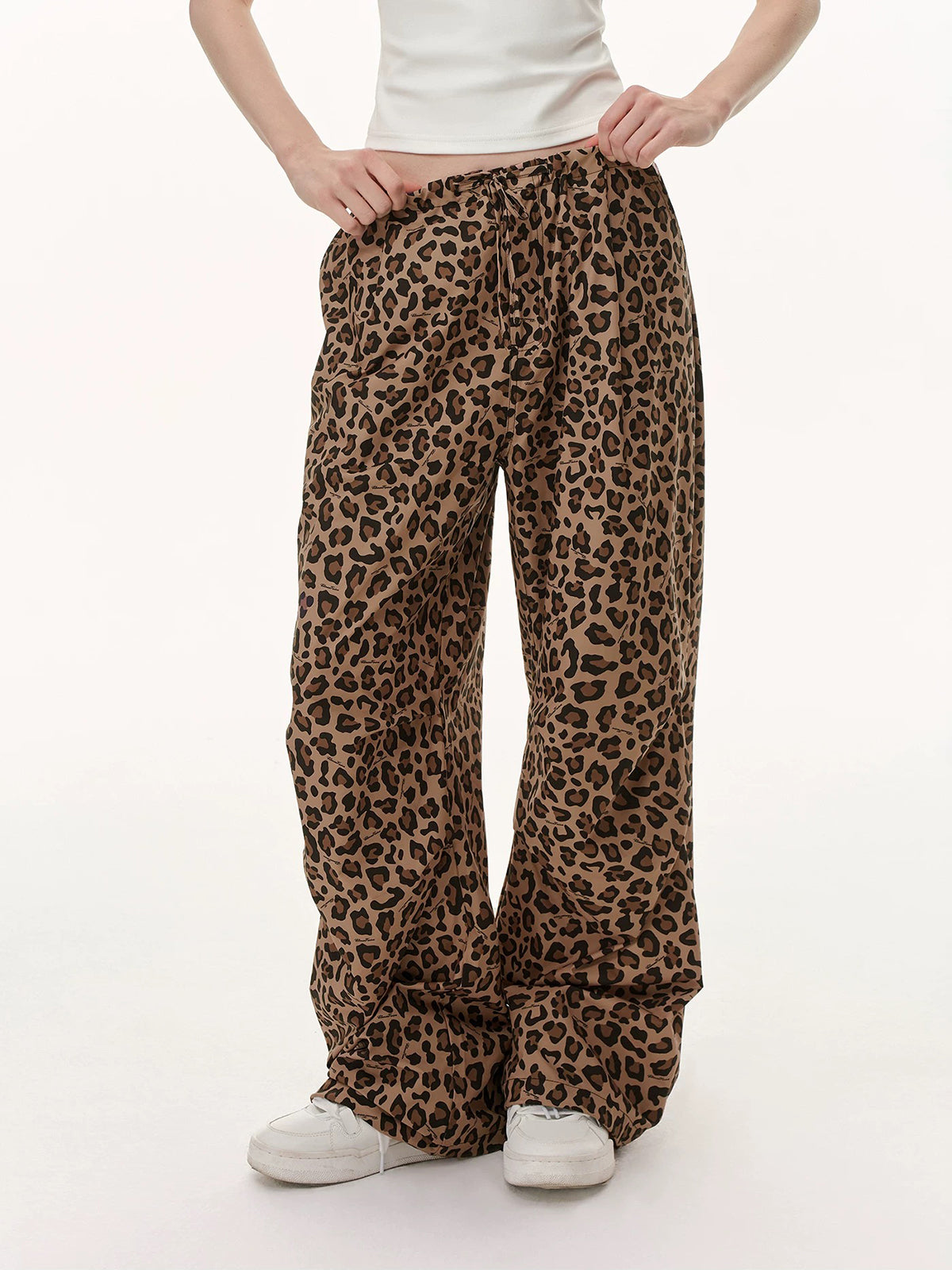 Brick Lane Wide-leg Leopard Print Pants -- Brown
