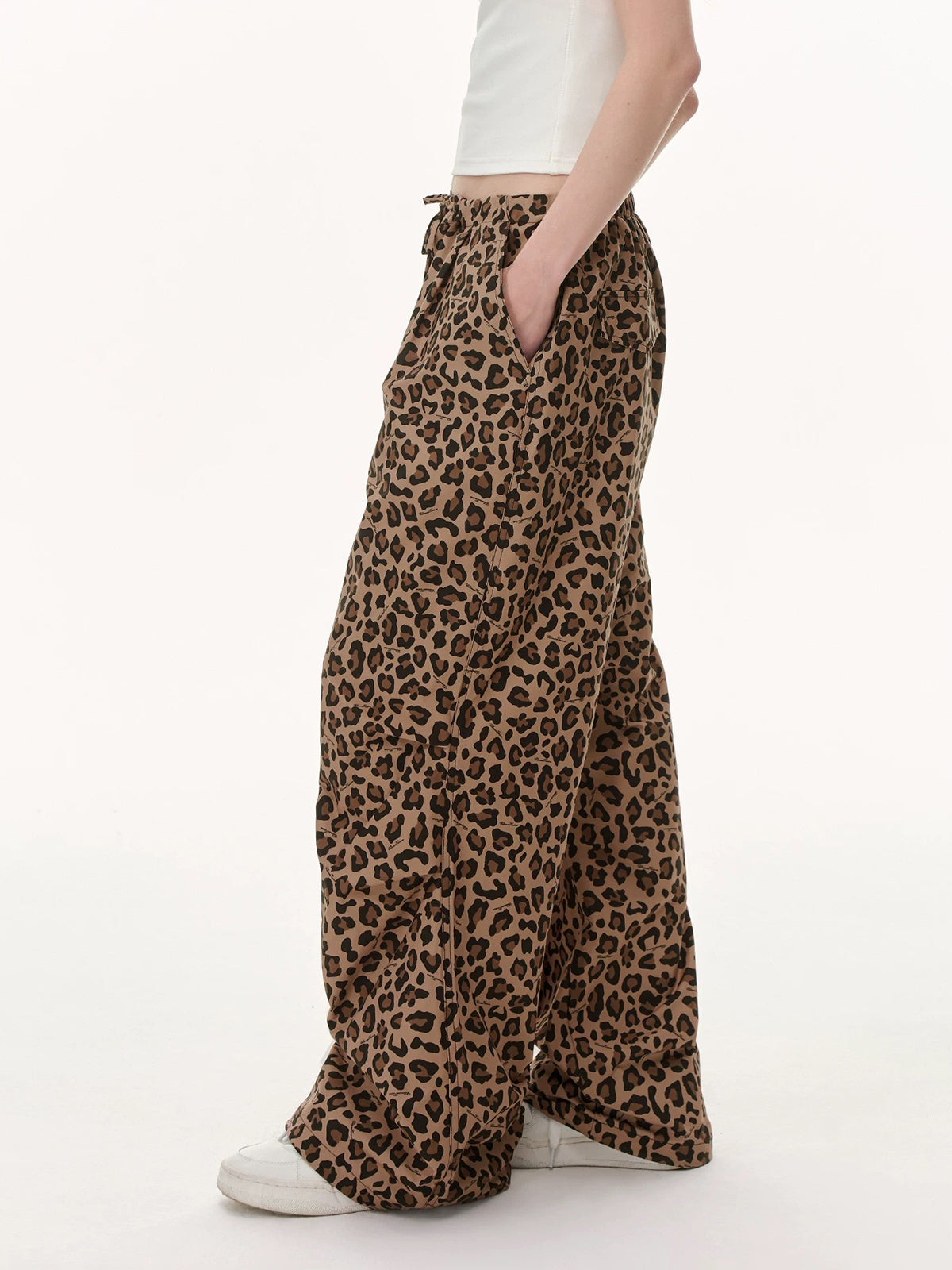 Brick Lane Wide-leg Leopard Print Pants -- Brown