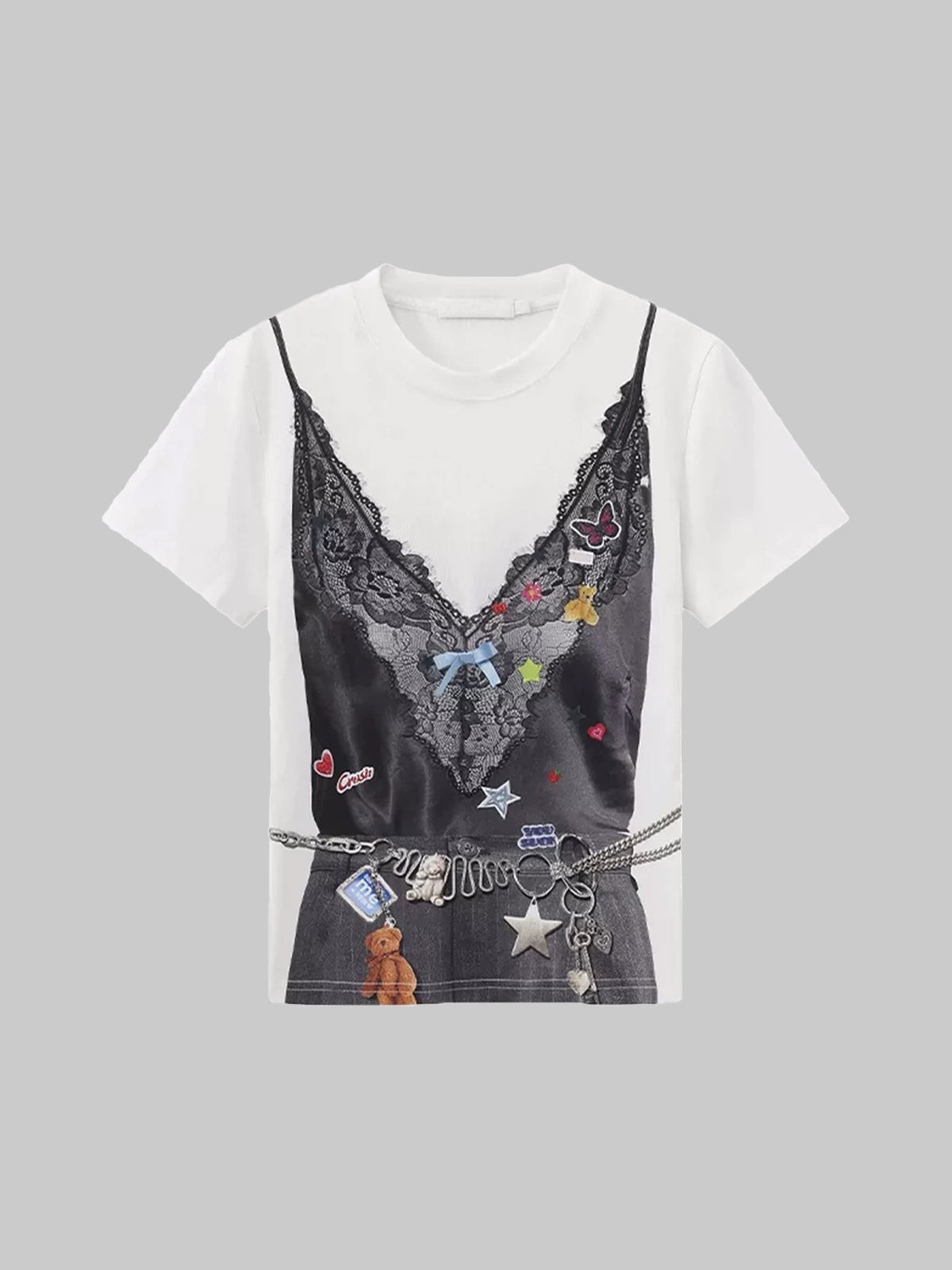 Brick Lane Baggy-fit Cami-Overlay Graphic Tee -- White