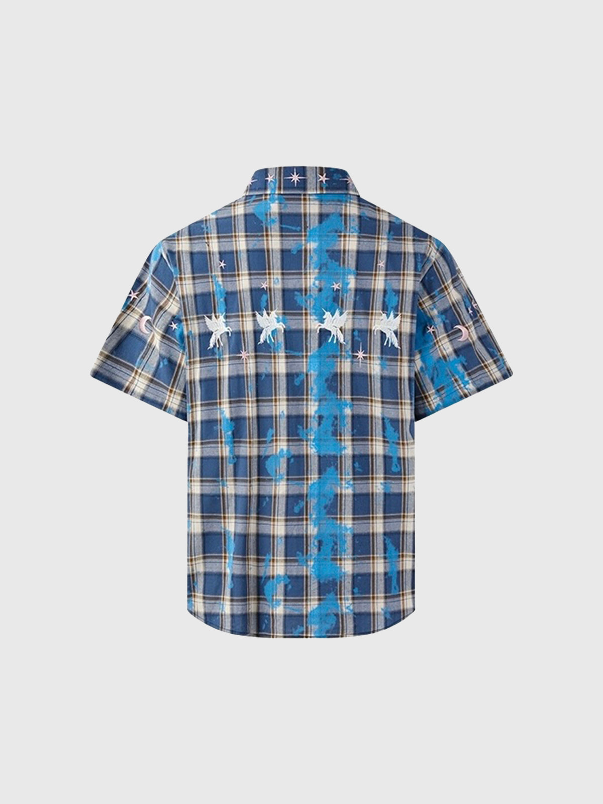 Brick Lane Baggy-fit Check Short Sleeve Shirt -- Blue