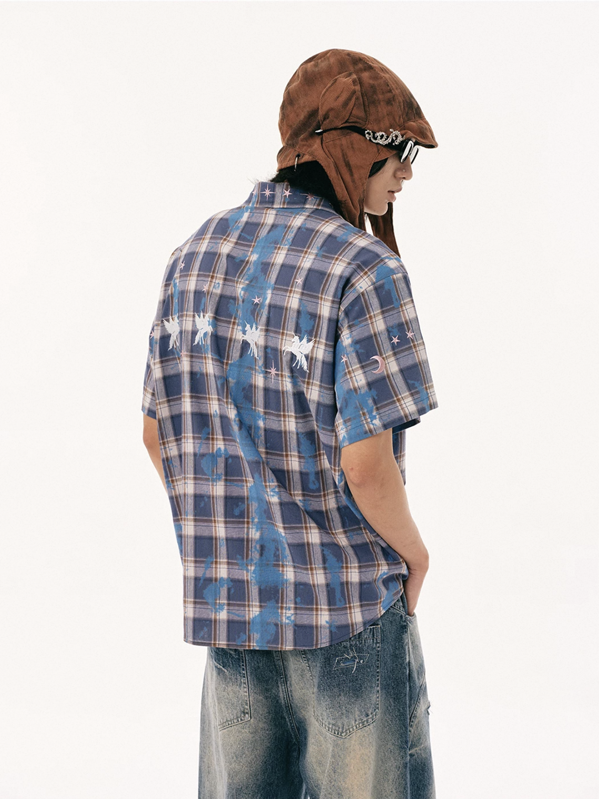Brick Lane Baggy-fit Check Short Sleeve Shirt -- Blue