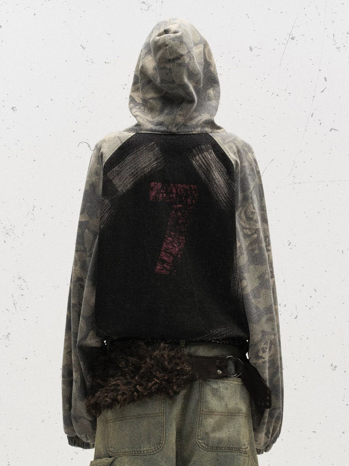 Brick Lane Baggy-fit Contrast Camouflage Zip-Up Hoodie -- Green