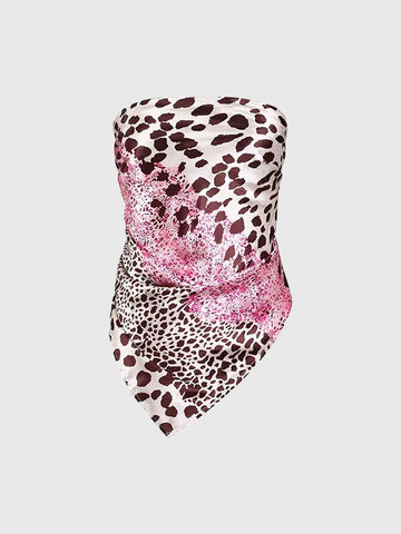 Brick Lane Skimming-fit Leopard Print Tube Top -- Pink