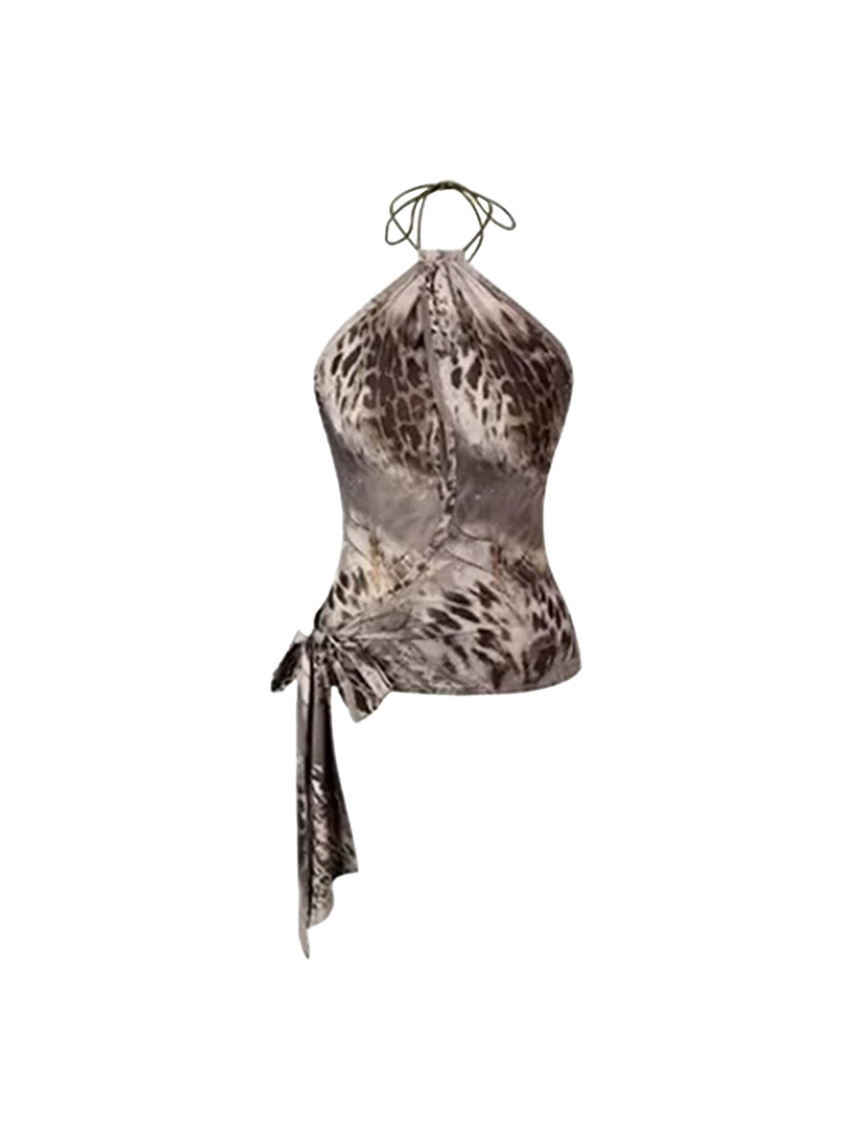 Brick Lane Halter Leopard Print Asymmetric Top -- Brown