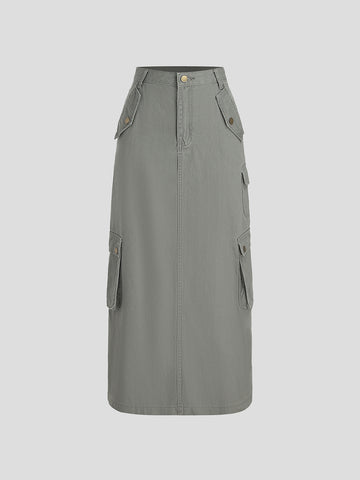 Multi-Pocket Midi Skirt – Olive