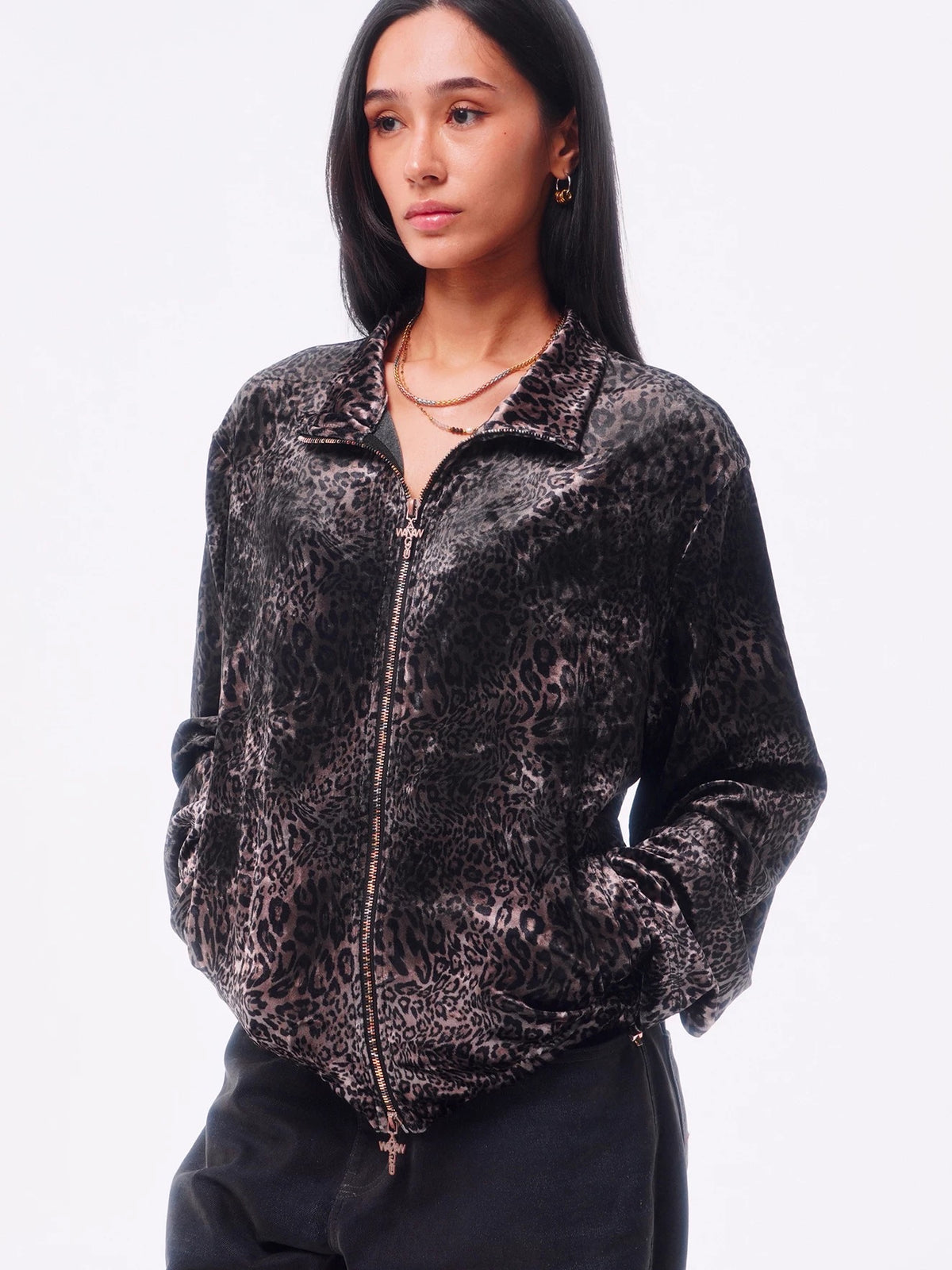 Brick Lane Baggy Textured Zip Hoodie Top - Black