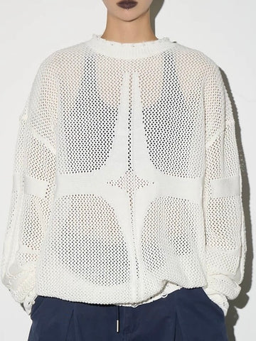 American Club Baggy Graphic Embroidered Sweatshirt Top - White