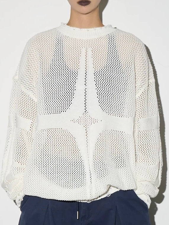 American Club Baggy Graphic Embroidered Sweatshirt Top - White