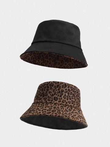 Co-ed Dorm Casual Reversible Leopard Bucket Hat - Black
