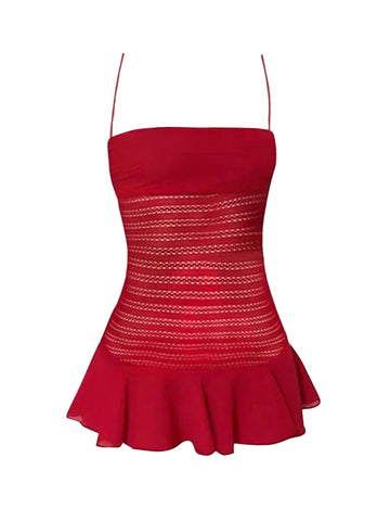 Thin Signal Sheer Dress – Crimson Red
