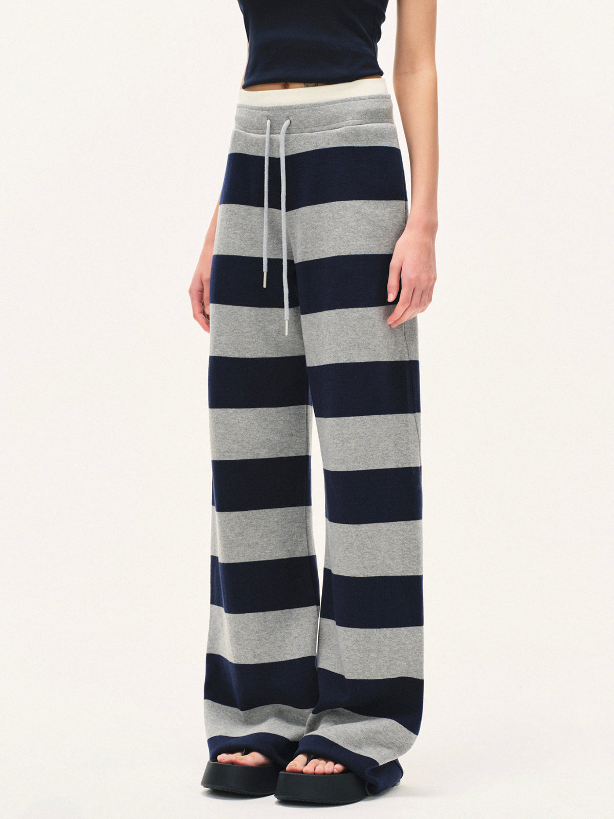 Brick Lane Wide-leg Block Striped Knit Maxi Pants - Grey