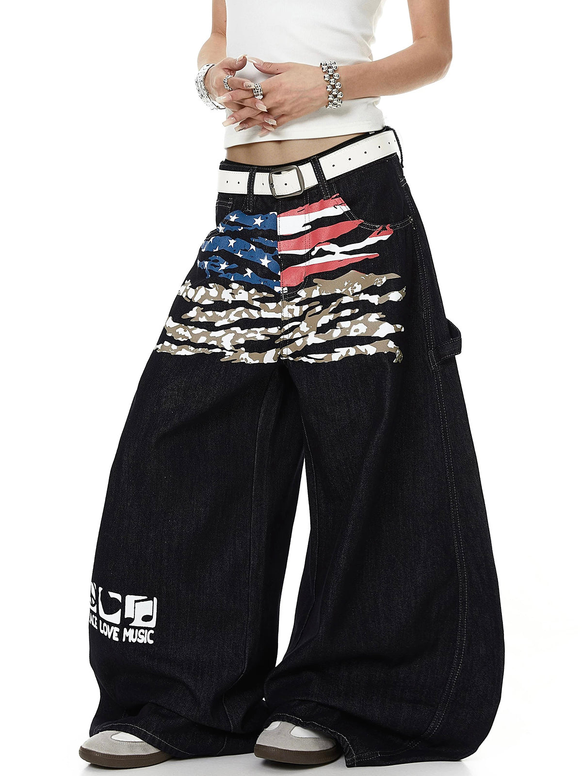 Brick Lane Curved Cut Flag Jeans - Black