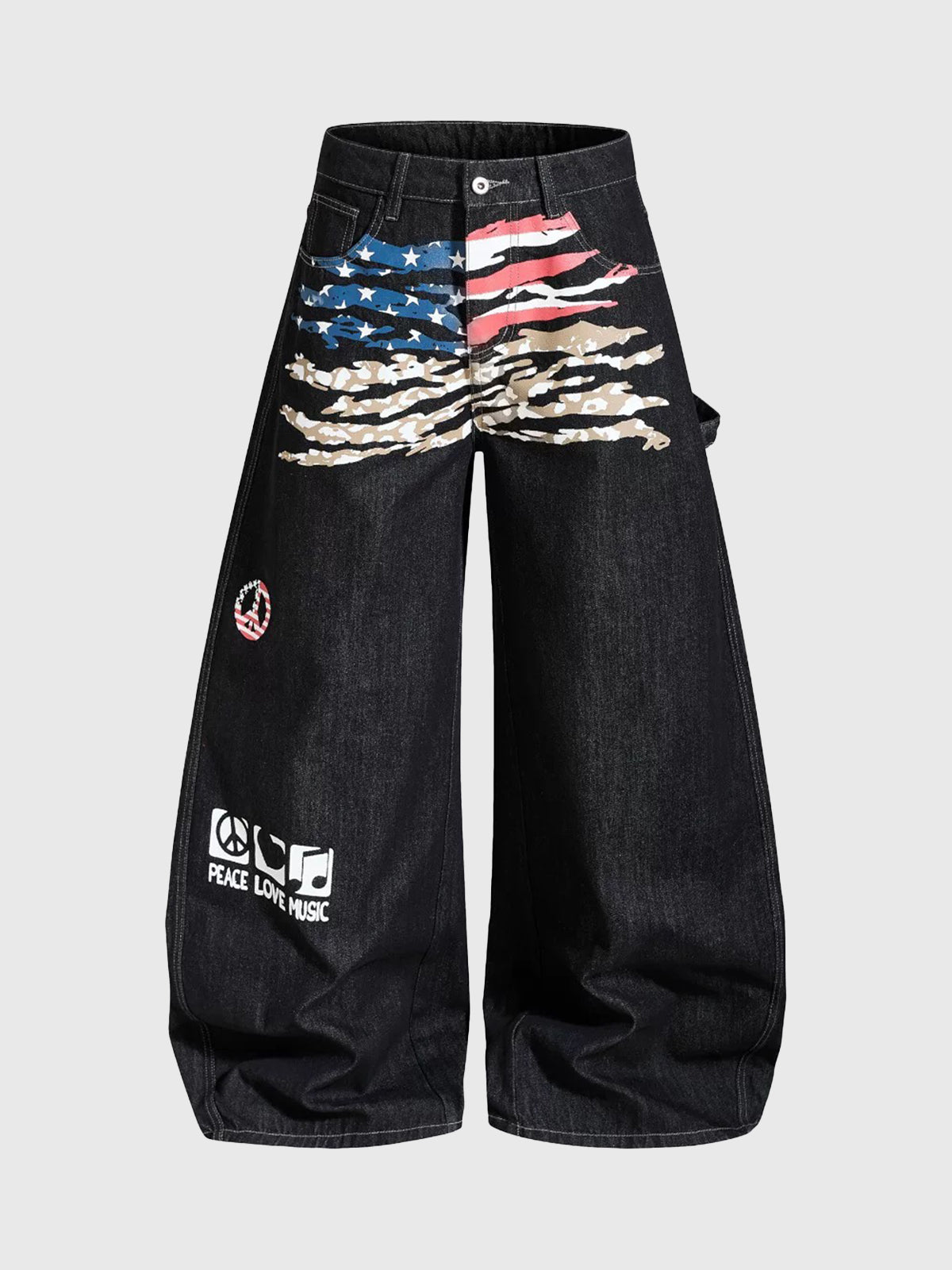 Brick Lane Curved Cut Flag Jeans - Black