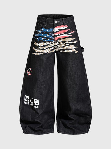 Brick Lane Curved Cut Flag Jeans - Black