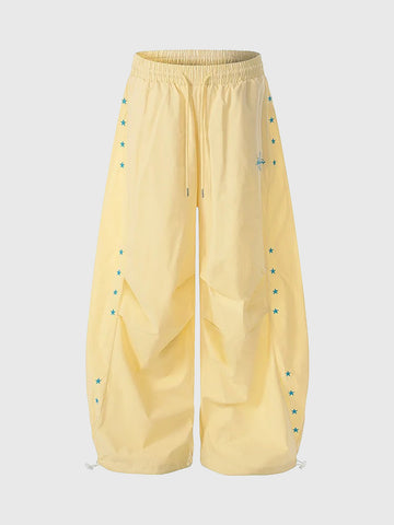 Brick Lane Curved Cut Embroidered Pants - Yellow