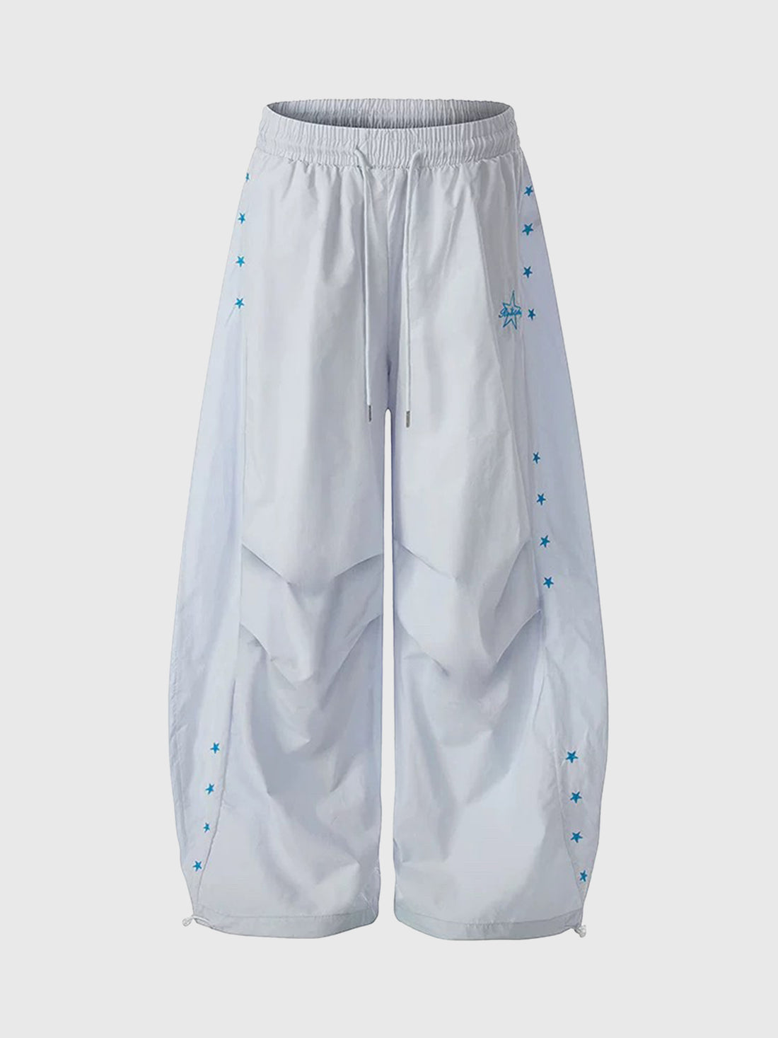 Brick Lane Curved Cut Embroidered Pants - Blue