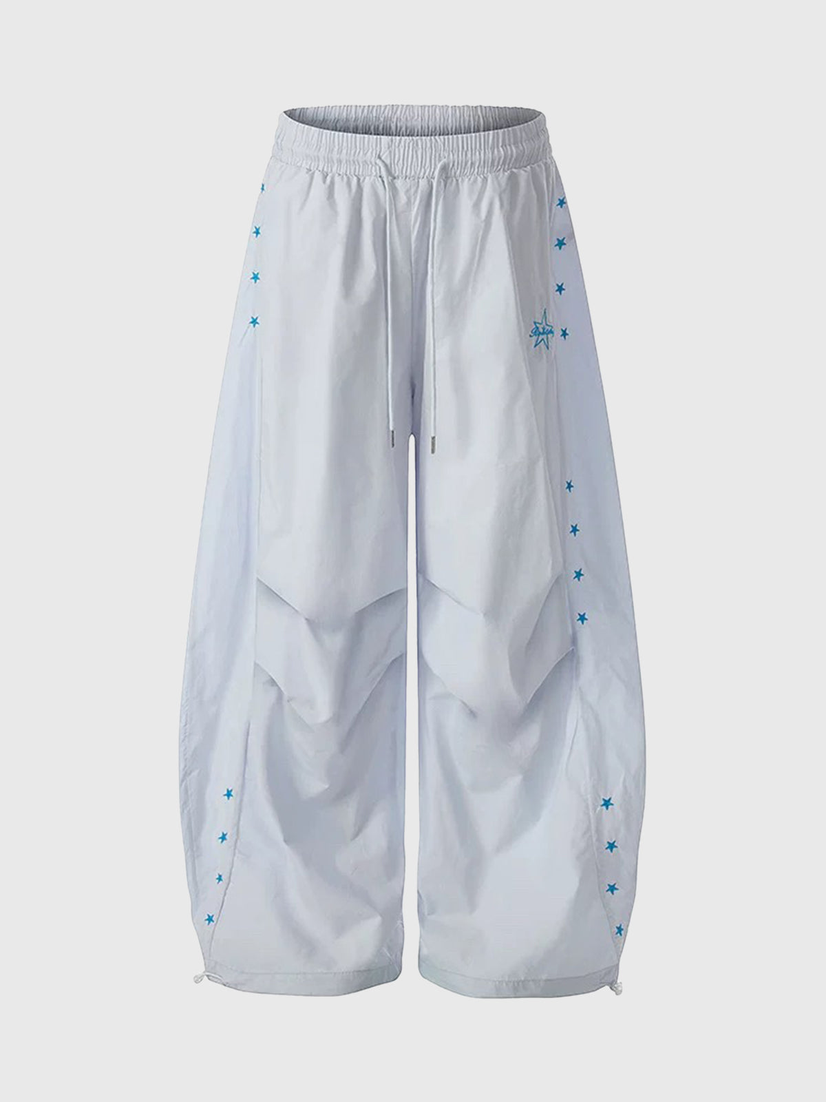 Brick Lane Curved Cut Embroidered Pants - Blue