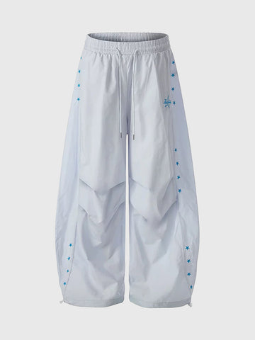 Brick Lane Curved Cut Embroidered Pants - Blue