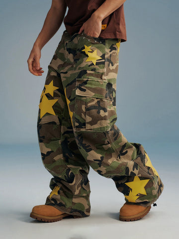 Brick Lane Wide-leg Star Camouflage Pants - Green