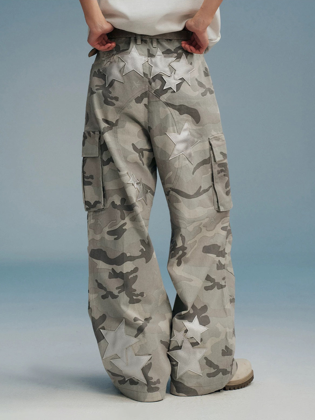 Brick Lane Wide-leg Star Camouflage Pants - Grey