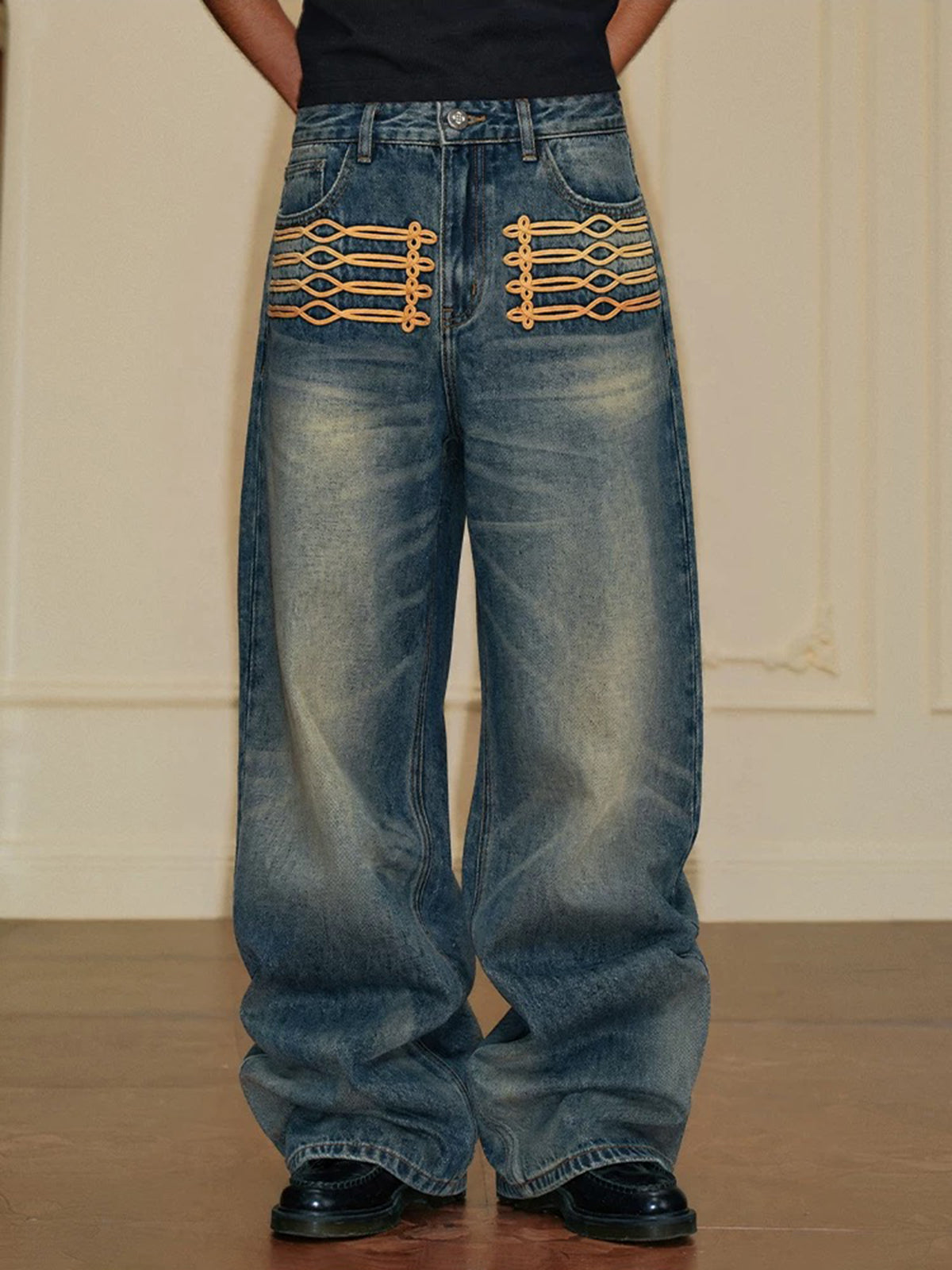 Brick Lane Wide-leg Leopard Jeans - Blue