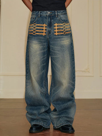 Brick Lane Wide-leg Leopard Jeans - Blue