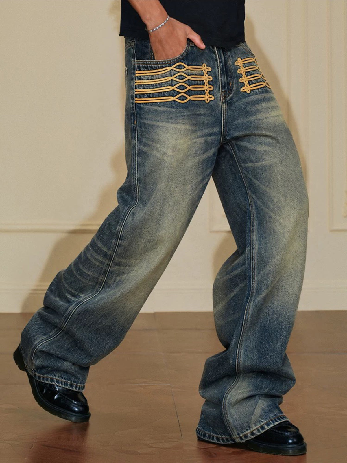 Brick Lane Wide-leg Leopard Jeans - Blue