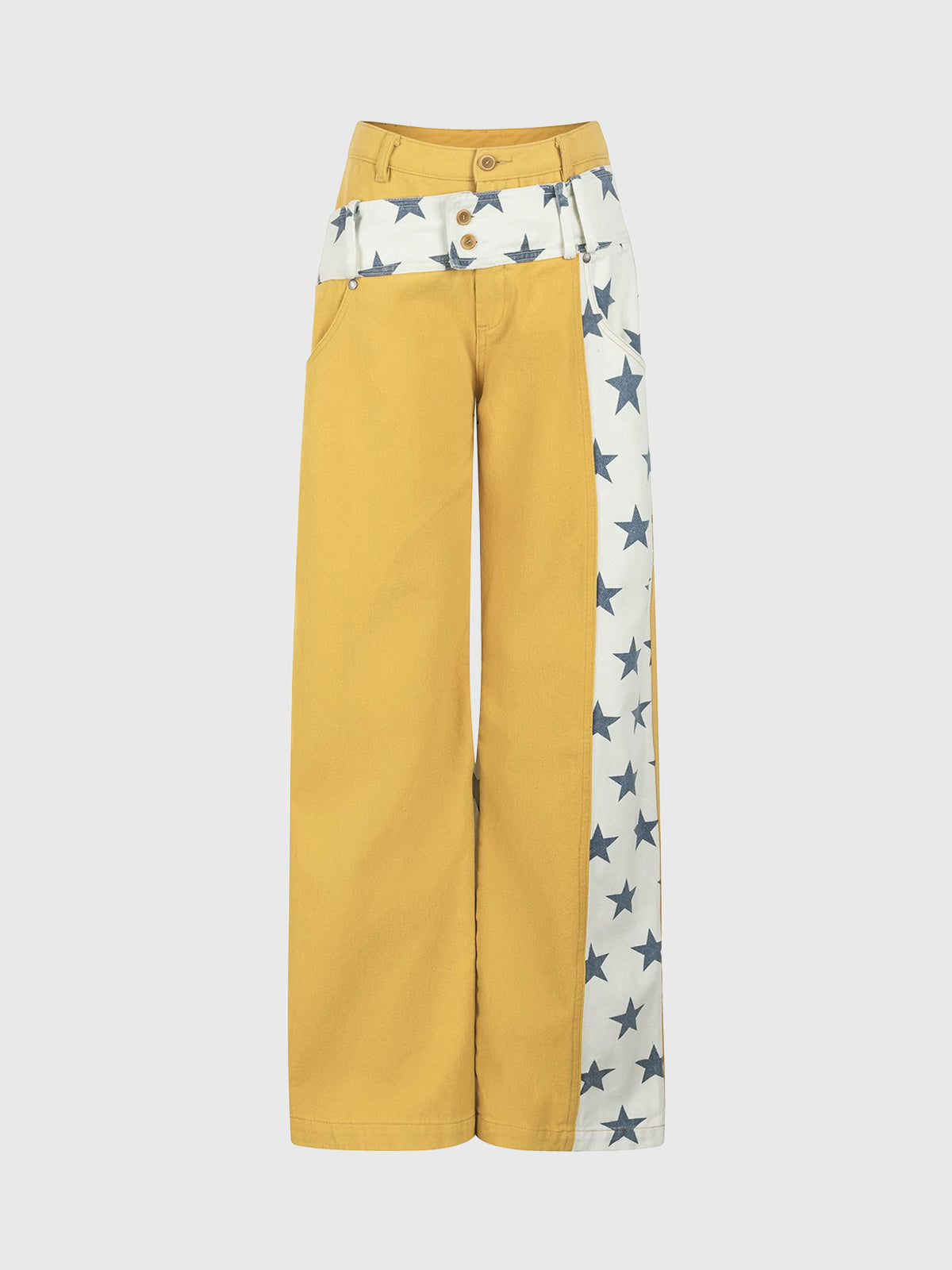 Brick Lane Straight Contrast Color Star Pants - Yellow