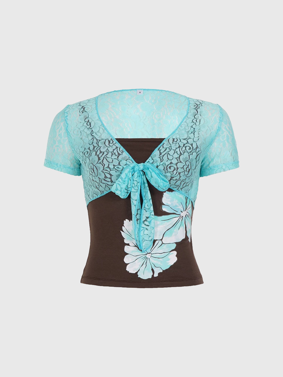 Brick Lane Skimming Lace Contrast Color Top - Aqua