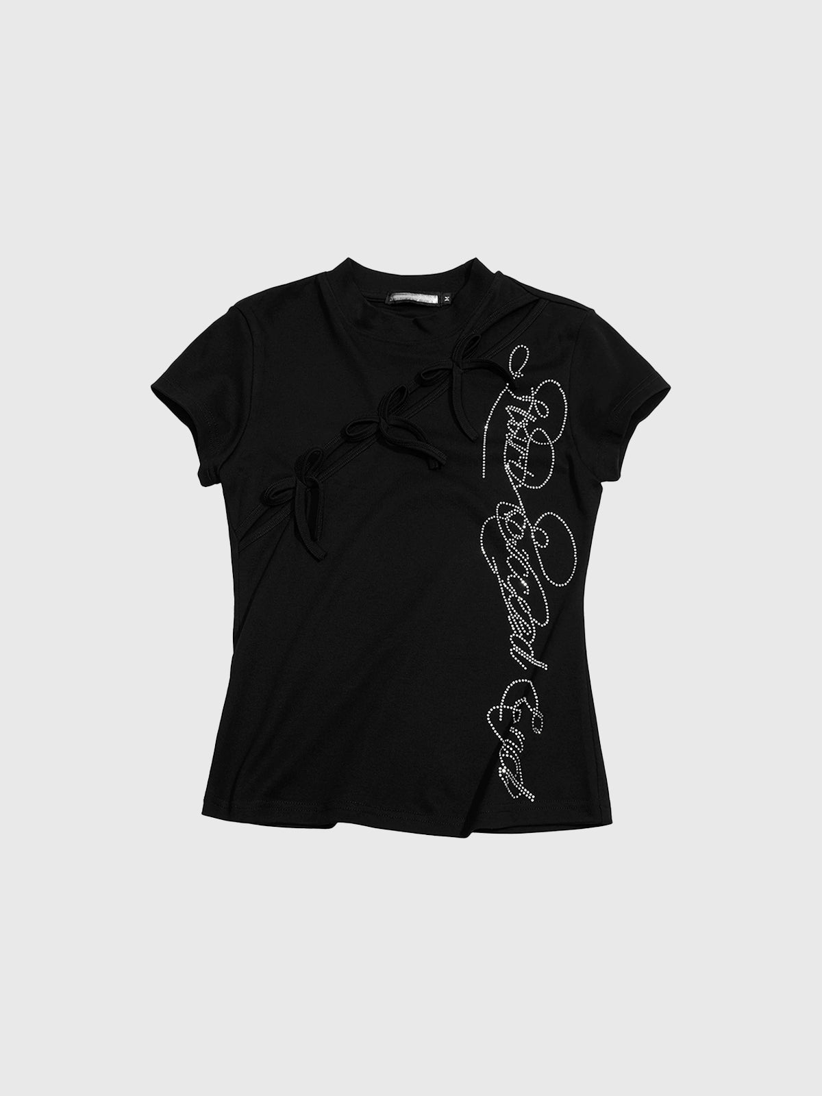 Brick Lane Skimming Rhinestone Cut Out Top - Black