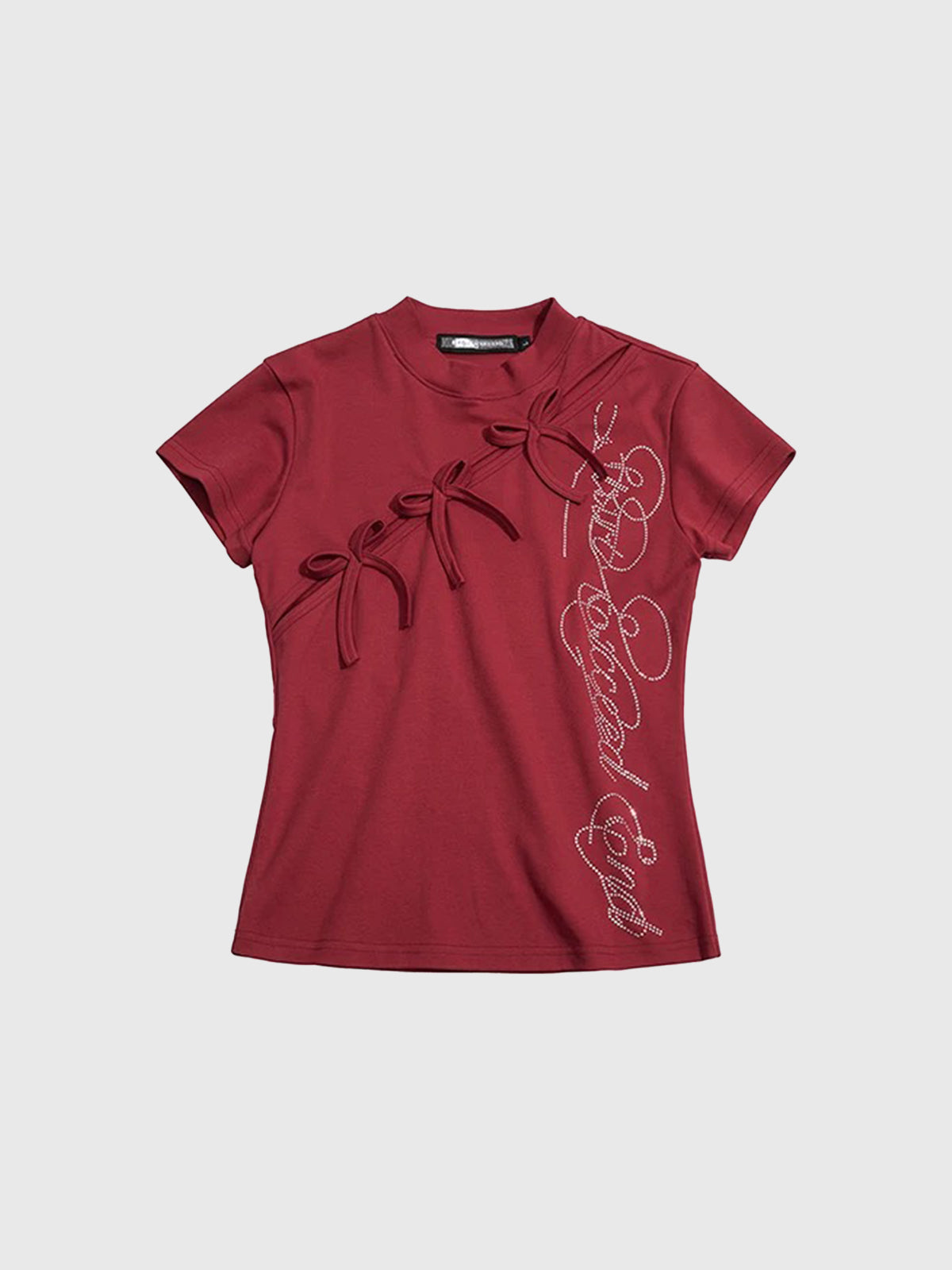 Brick Lane Skimming Rhinestone Cut Out Top - Red