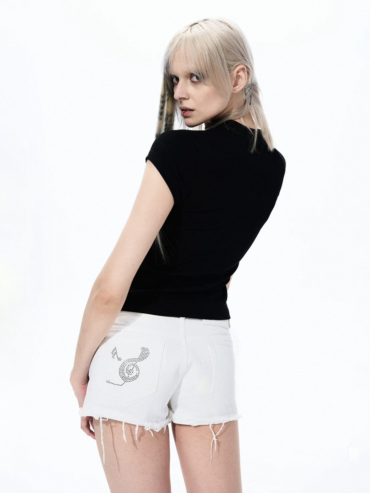 Brick Lane Skimming Rhinestone Cut Out Top - Black