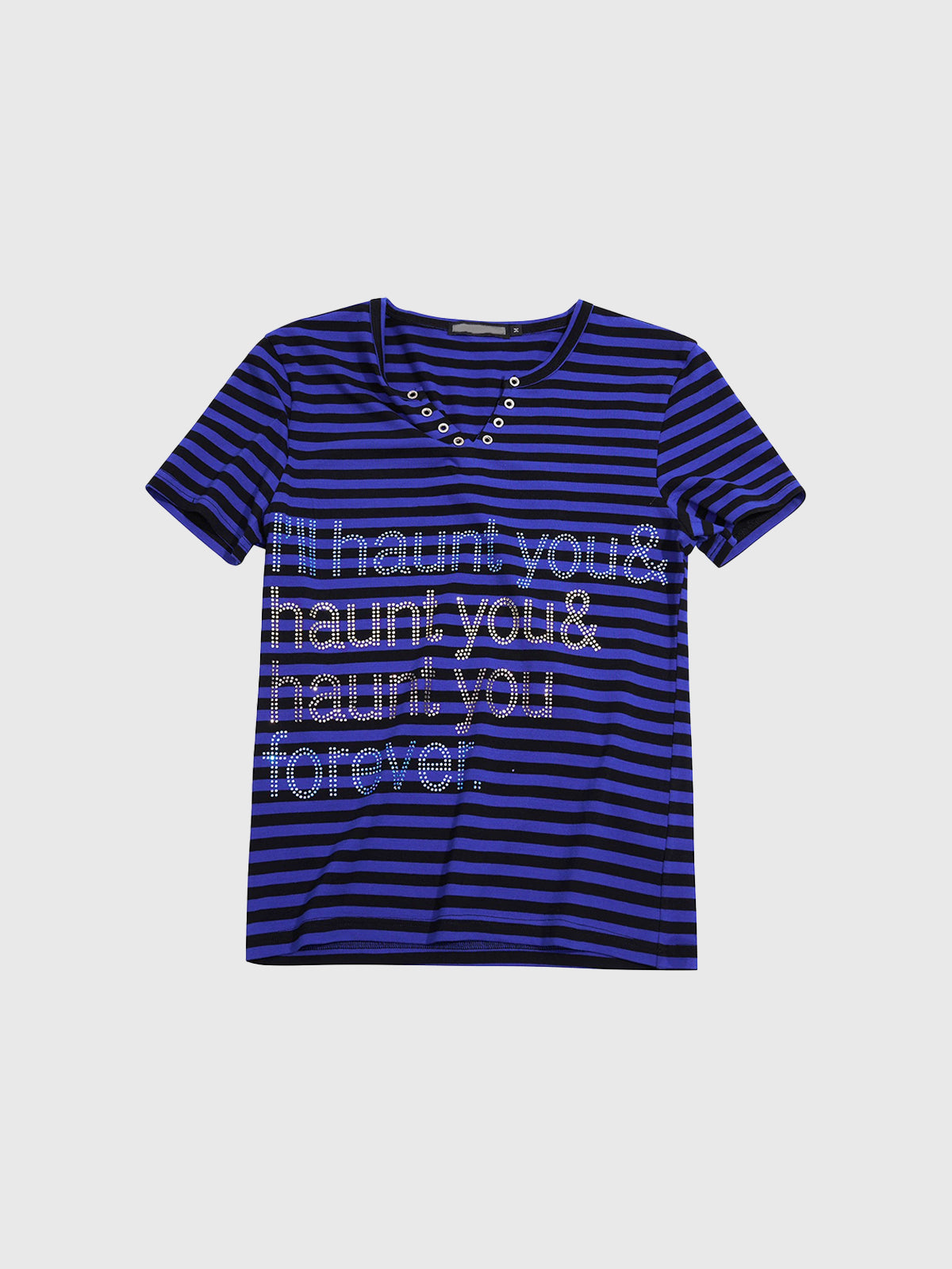 Brick Lane Skimming Rhinestone Stripe T-Shirt - Acid Blue