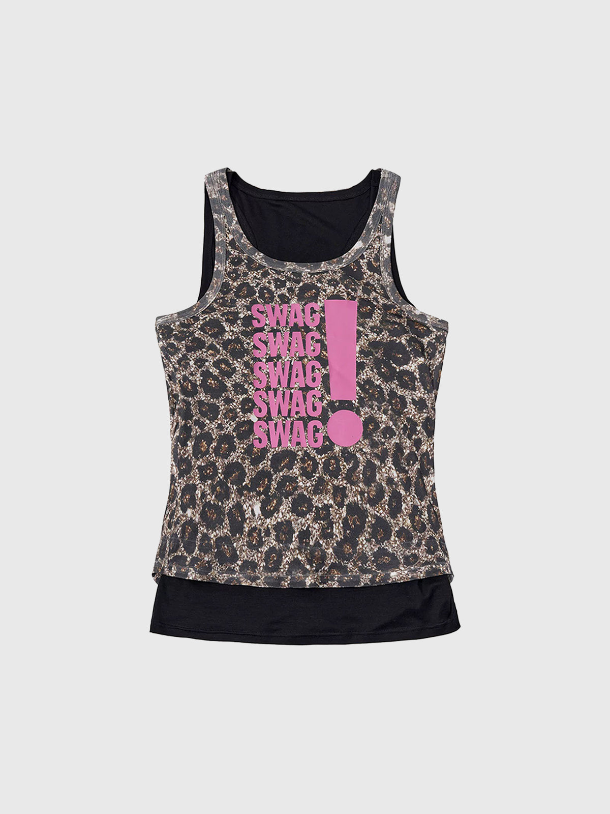 Brick Lane Skimming Contrast Color Leopard Tank Top - Brown