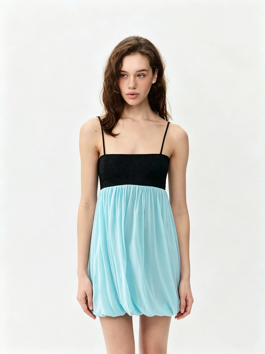 Brick Lane Draped Contrast Color Cami Dress - Aqua
