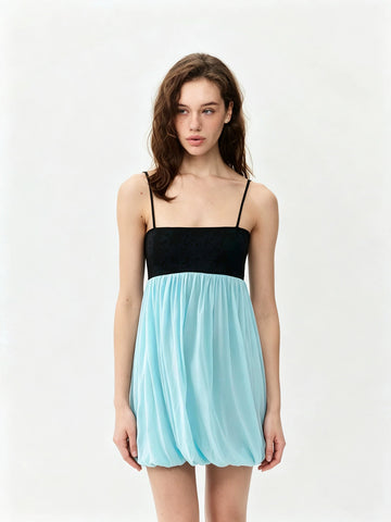 Brick Lane Draped Contrast Color Cami Dress - Aqua