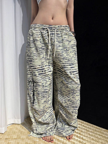 Brick Lane Wide-leg Stripe Camouflage Pants - Grey