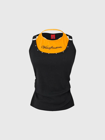 Brick Lane Layered-look Contrast Color Tank Top - Black