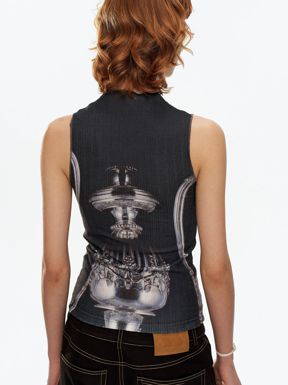 Brick Lane Skimming Mesh Print Tank Top - Black