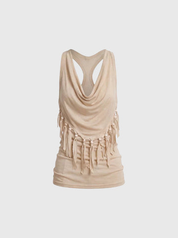 Brick Lane Draped Wool Blend Tank Top - Khaki