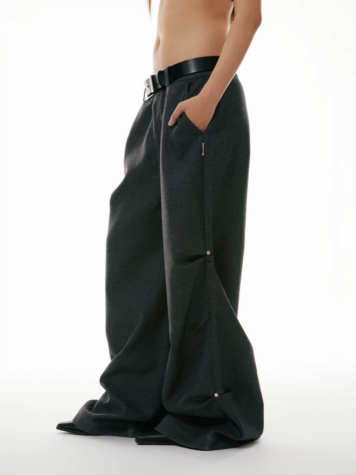 Low Key Signal Stripe Suit Pants – Dark Grey
