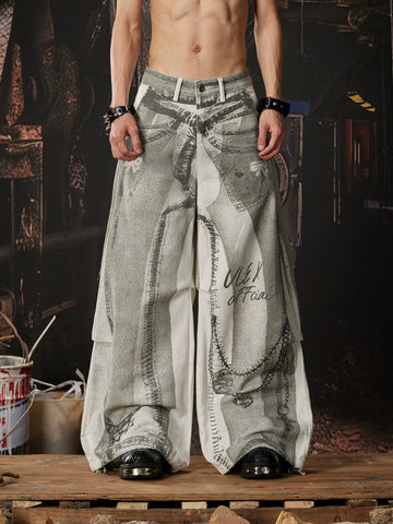 Brick Lane Wide-leg Print Pants - Grey