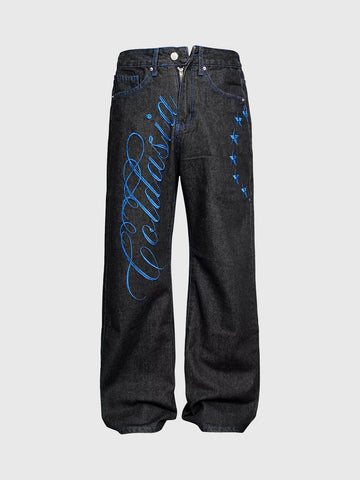 Brick Lane Straight Embroidered Jeans - Acid Blue