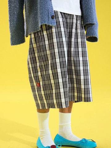 Brick Lane Wide-leg Check Shorts - Black