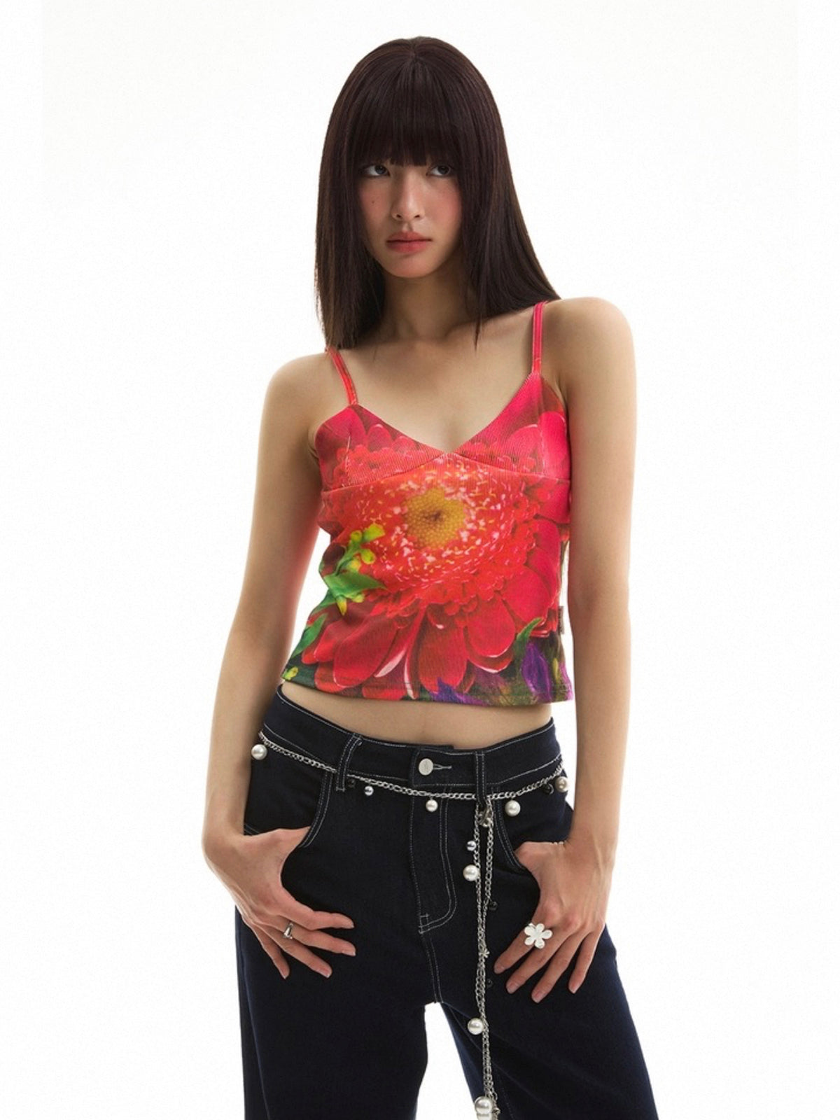 Heat Bloom Mesh Cami – Burning Red