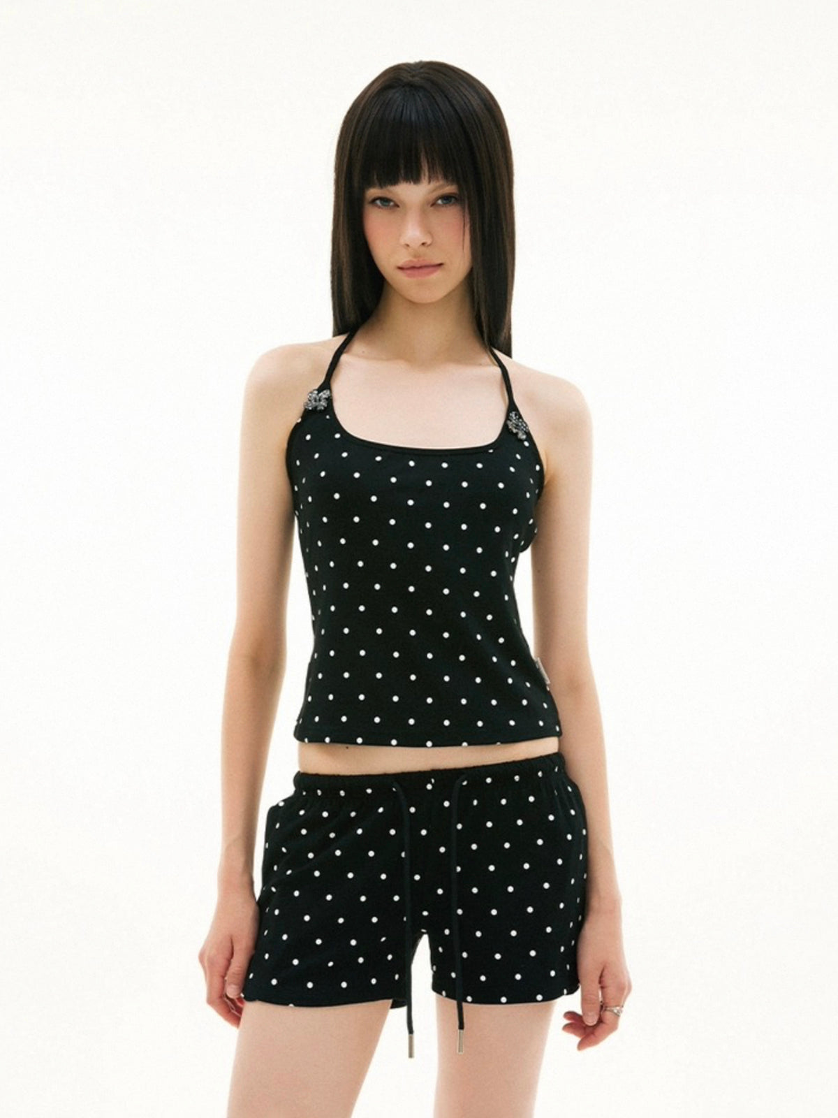 Eyes First Dot Halter Cami – Black White